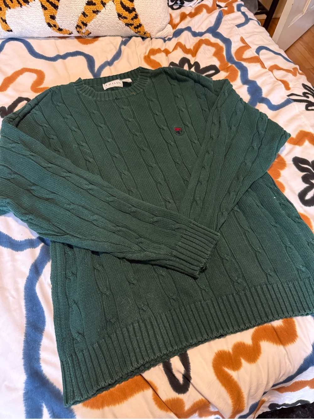 IZOD Unisex Vintage Knit Chunky Sweater Green Size XL Tall